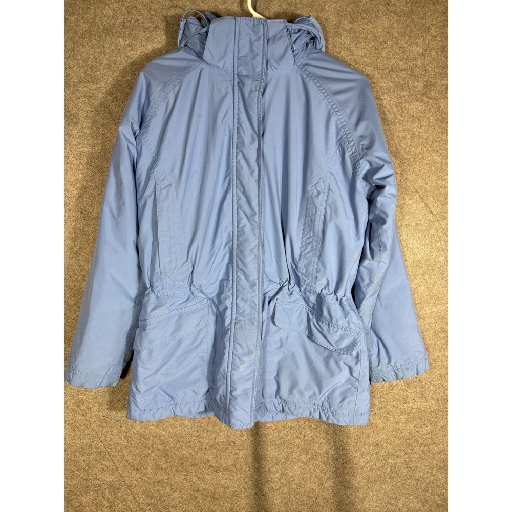 LL‎ Bean Womens Medium Light Blue Hooded Parka Full Zip Drawstring Waist Jacket